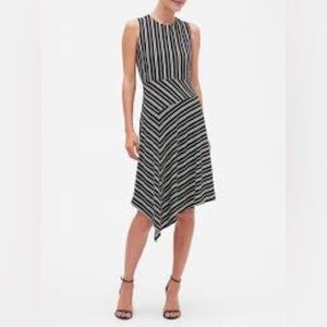 Banana Republic Factory Black/White Striped Knit Asymmetrical Hem Dress, Small